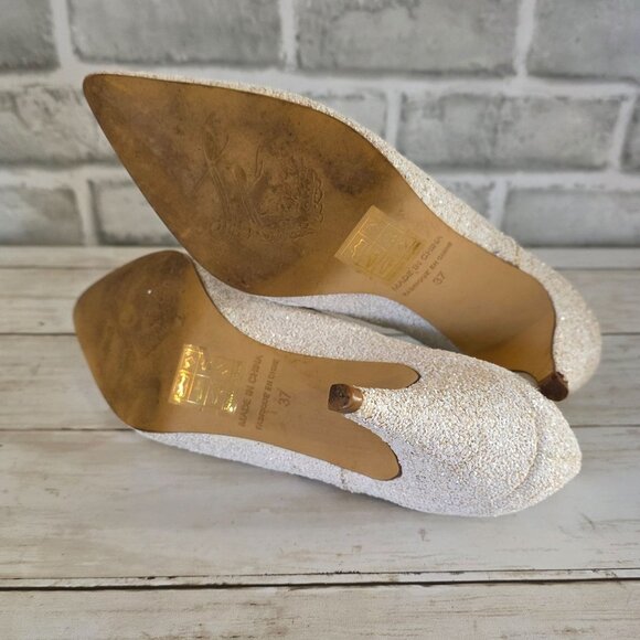 Free People White Glitter Florence Kitten Heel 37 Retro Wedding Prom Dance 6.5 - Picture 6 of 10